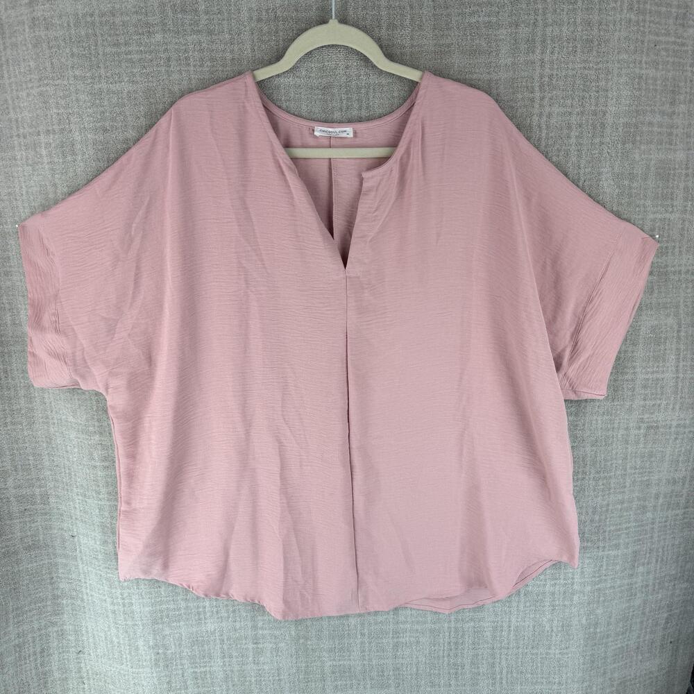 Chic Soul Blouse Womens 3X Pink Kimono V-Neck Dolman Pleated Relaxed Lightweight